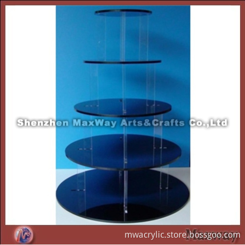 Clear Blue Round Promotional 5 Tiers Acrylic Cakes Display Stand Rack